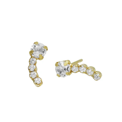 Par de Aros botón cristales riviere en Plata de Halo Baño de oro 18k