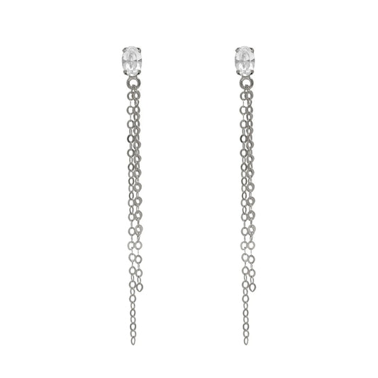 Par de aros largos  cadenas Buenos Días con cristal en Plata
