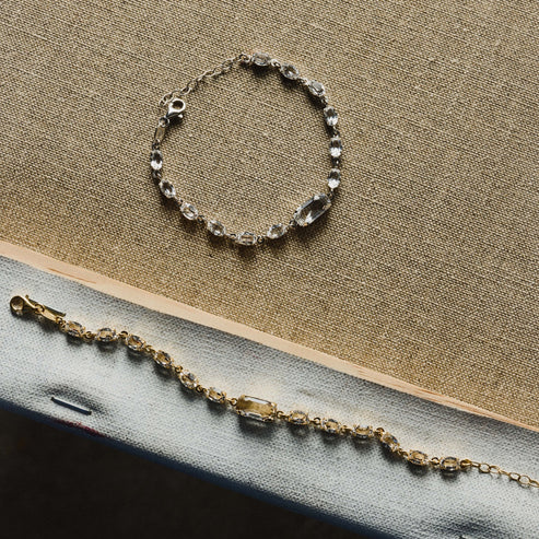 Pulsera rectángulo Buenos Días con cristal en Plata