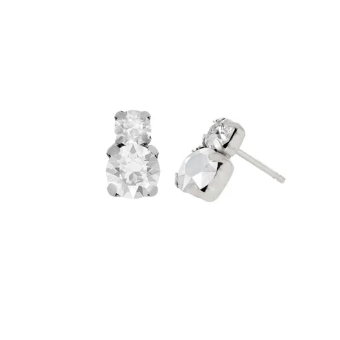 Par de Aros cortos círculo cristal blanco en Plata baño rodio de Jasmine