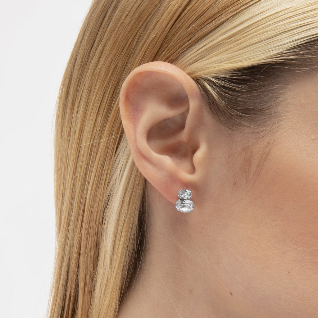 Par de Aros botón Gemma cristal en Plata baño rodio