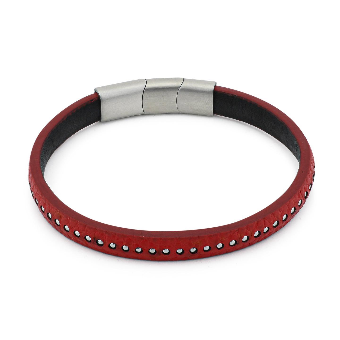 Pulsera para hombre de cuero rojo en Acero Inoxidable ABR703R