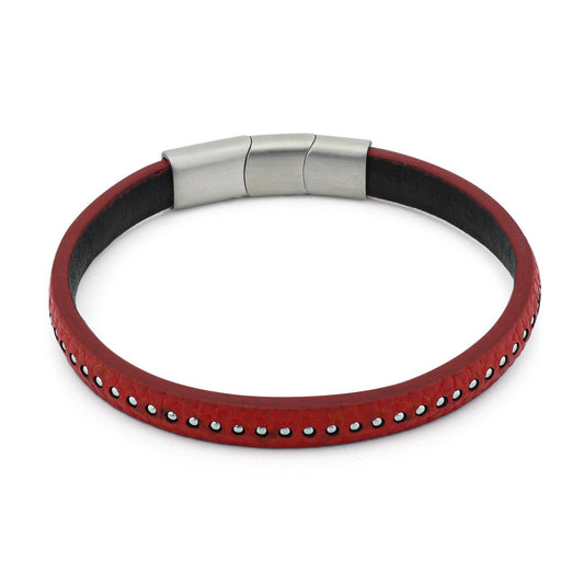 Pulsera para hombre de cuero rojo en Acero Inoxidable ABR703R