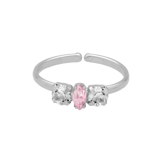 Anillo ajustable cristal rosa en plata baño rodio de maisie