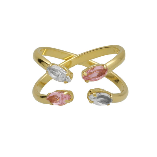 Anillo ajustable cruz cristal en plata baño oro de paris (light rose)