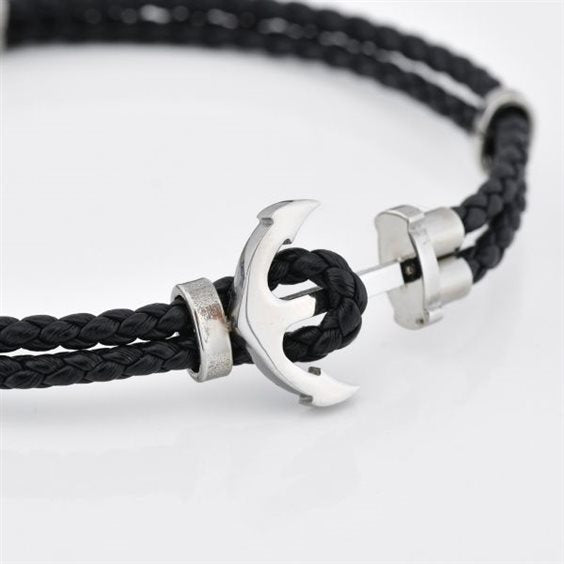 Pulsera Trenzada Timón Negro en Acero Inoxidable ABR706N