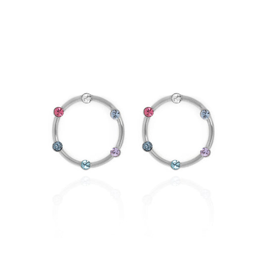 Par de Aros redondos multicolor de Iris de Plata