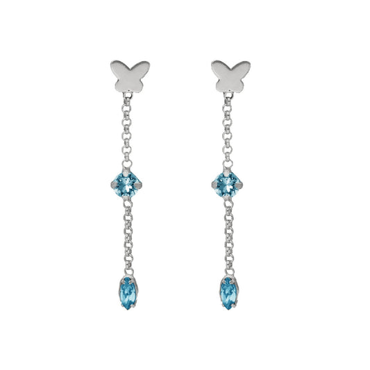 Par de Aros cadena mariposa aquamarine de Cynthia Linet de plata