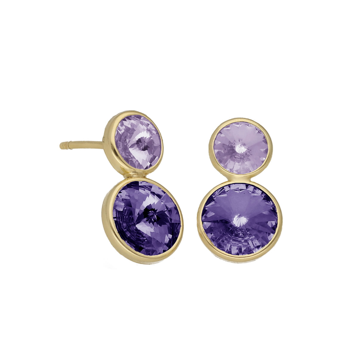 Par de Aros cristal doble violet y tanzanite de Basic bañados en Oro