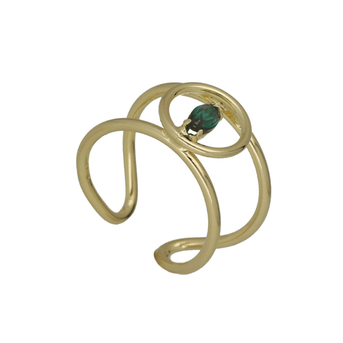 Anillo ajustable círculo color esmeralda bañado en oro