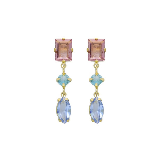 Par de Aros triples multicolor Sabina bañado en oro