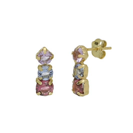 Par de Aros Colgantes triple colección Velvet con cristales multicolor.
