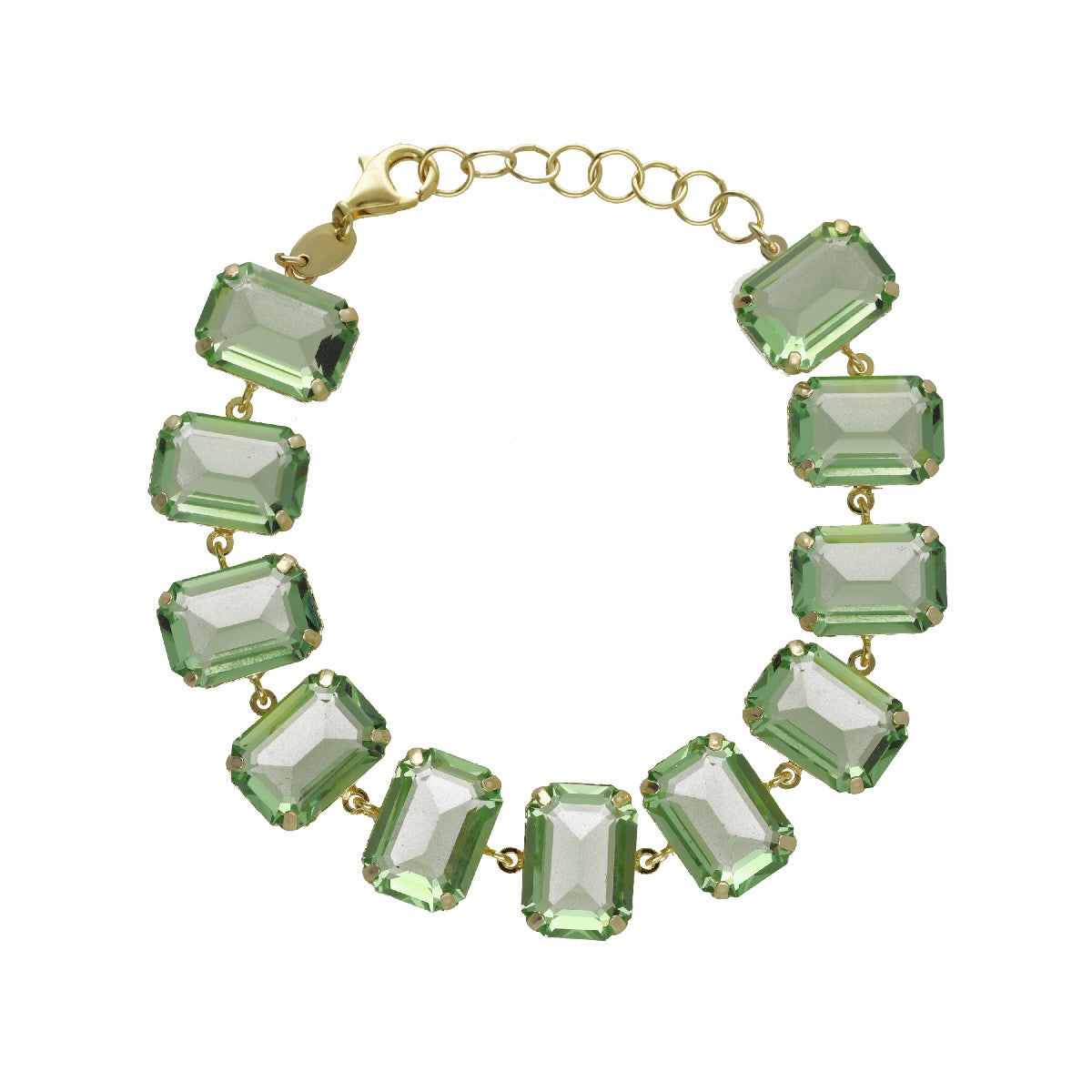 Pulsera ajustable Helena con cristales color verde bañada en oro