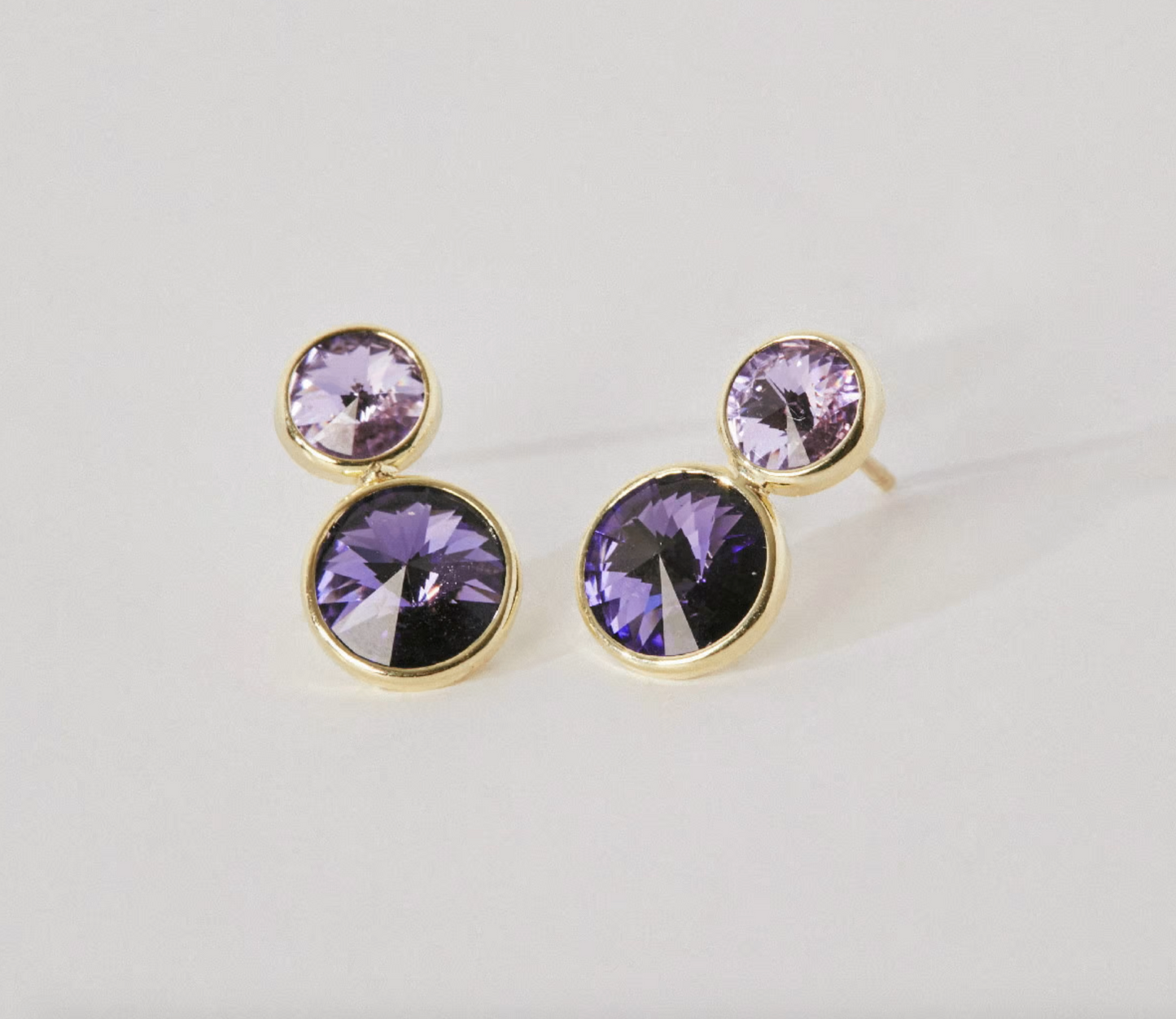 Par de Aros cristal doble violet y tanzanite de Basic bañados en Oro