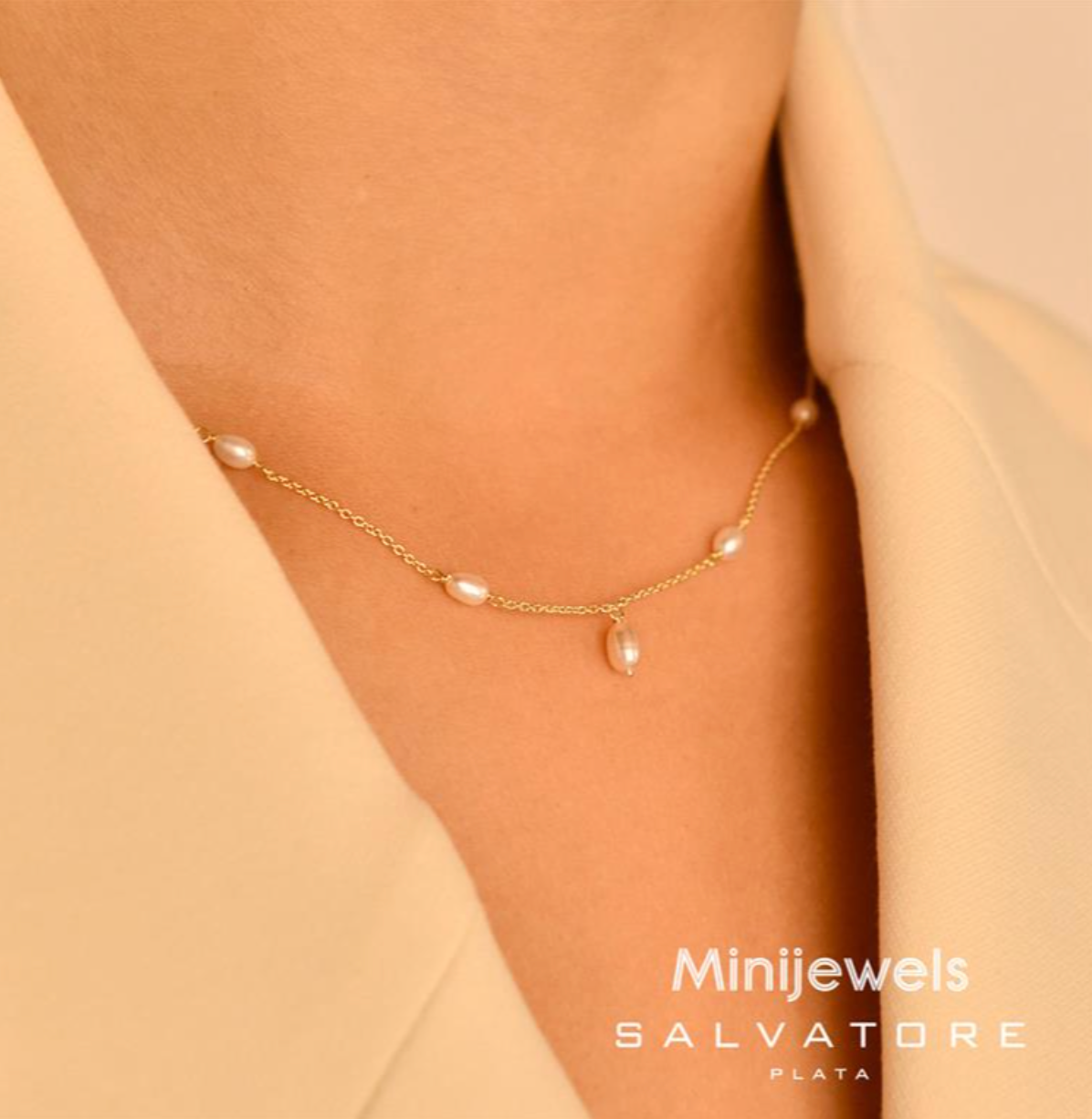Collar Plata bañado en Oro 18k cadenas con perlas