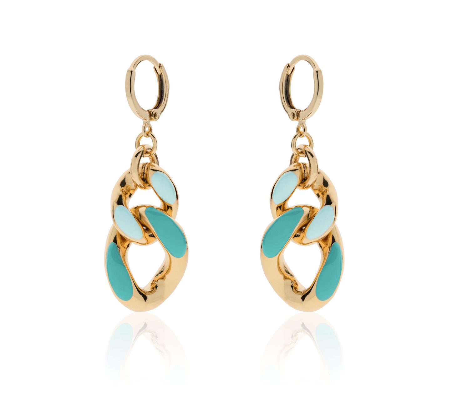 Par de Aros de bronce bañado en Oro esmalte azul